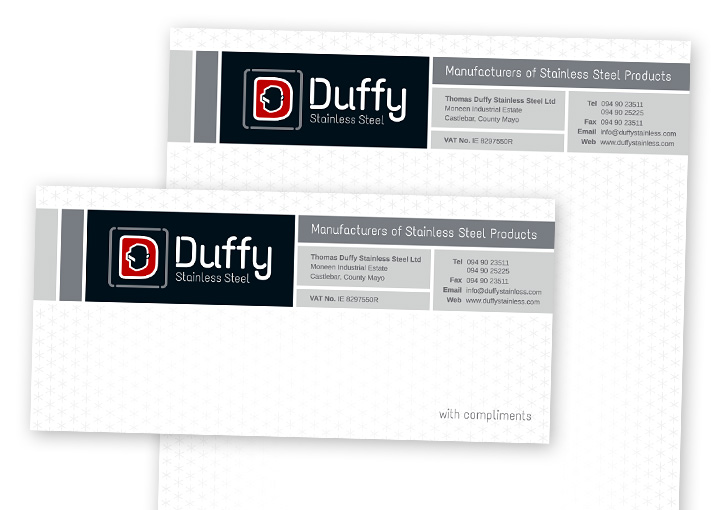 Duffy Stainless Steel letterhead and compliments slip design