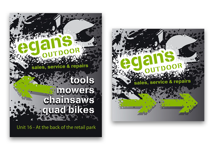 Egan's Outdoor pavement sign and directional sign