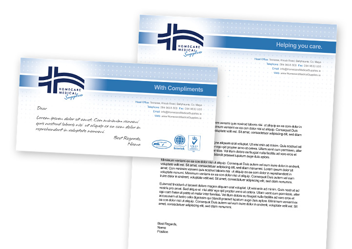 Homecare Medial Supplies compliments slip and letterhead design