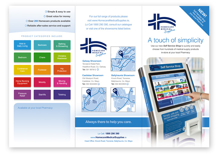 Homecare Medical Supplies Kiosk Leaflet Design Ballyhaunis