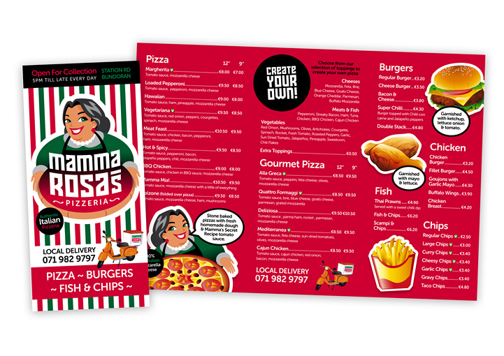 Mamma Rosa's Pizzeria Menu Brochure Design Bundoran