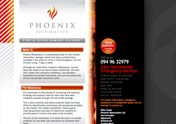 Phoenix Restoration web page design