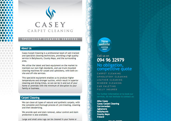 Casey Carpet Cleaning web page design