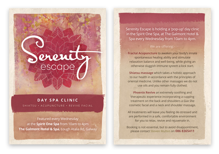 Serenity Escape postcard design