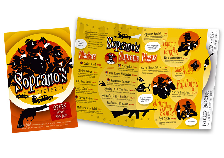 Soprano's Pizzeria menu flyer design