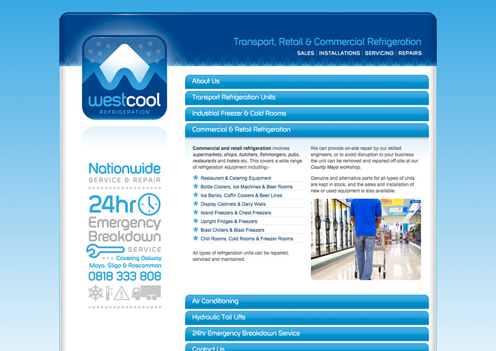 Westcool Refrigeration website design