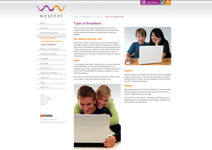 WestNet Broadband website design