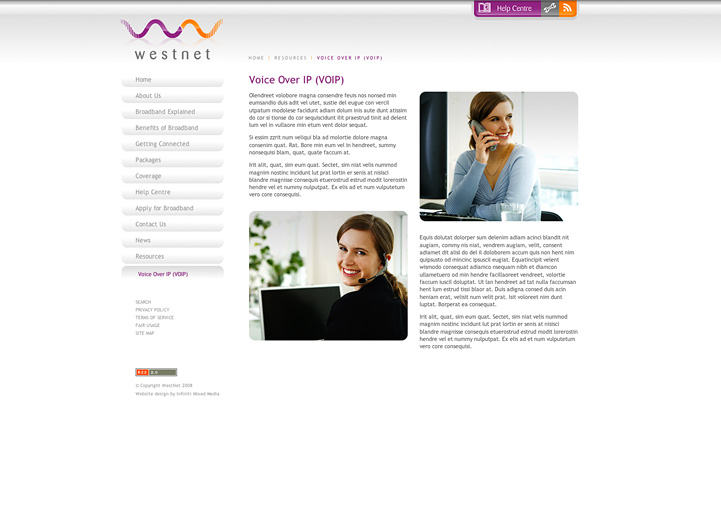 WestNet Broadband website design